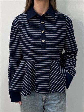 Ganni Single Pique Peplum Polo Sky Captain